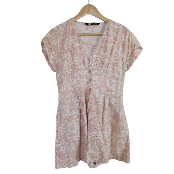 ZARA pink Eyelet Embroidered Babydoll Romper Size S - Picture 2 of 5